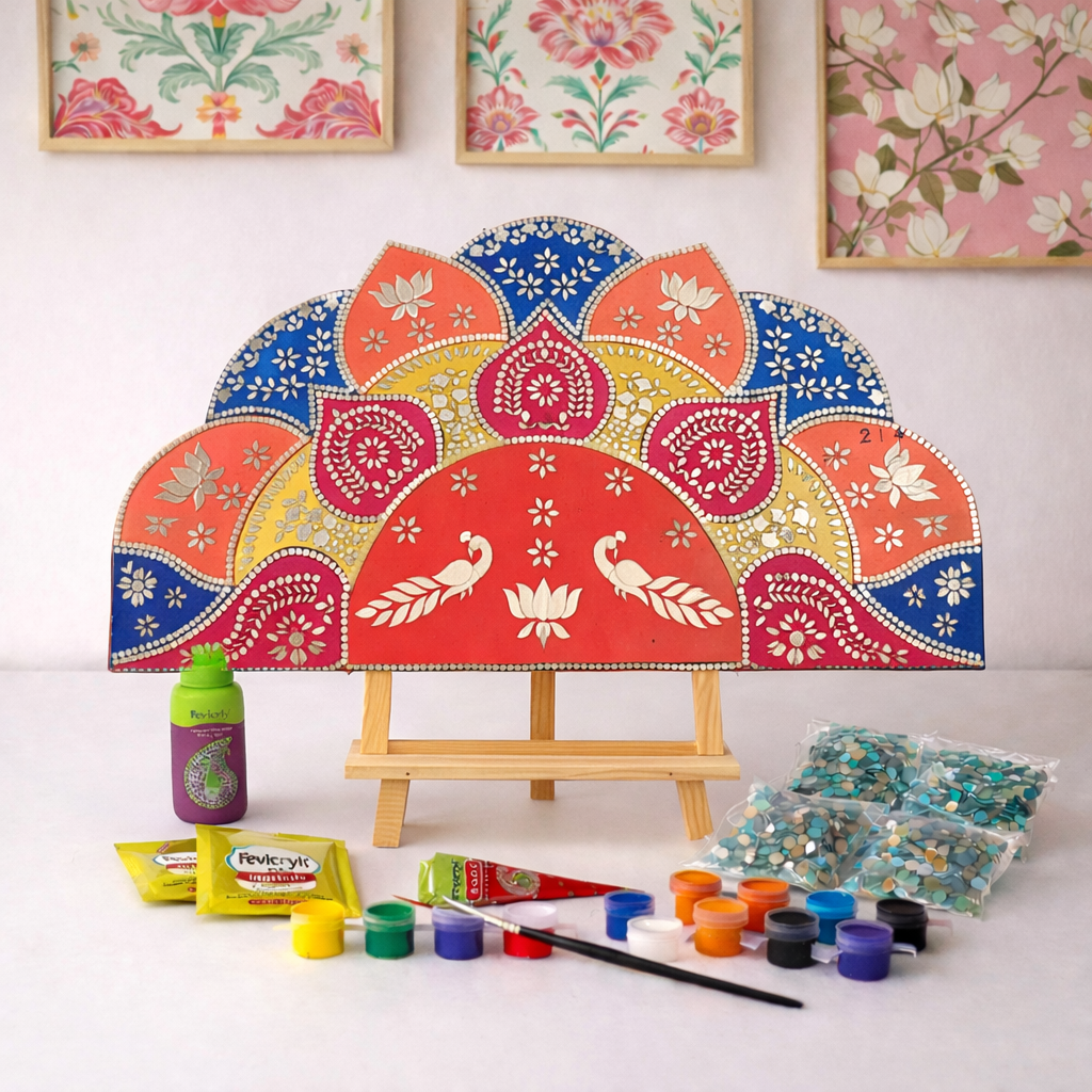 Decorative Premarked Rangoli mdf-522 Diy Kit (with mirrors)-683