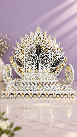 Lotus Peacock Mirror Work Singhasan (Ready Piece)14*13inch - BAPS-48