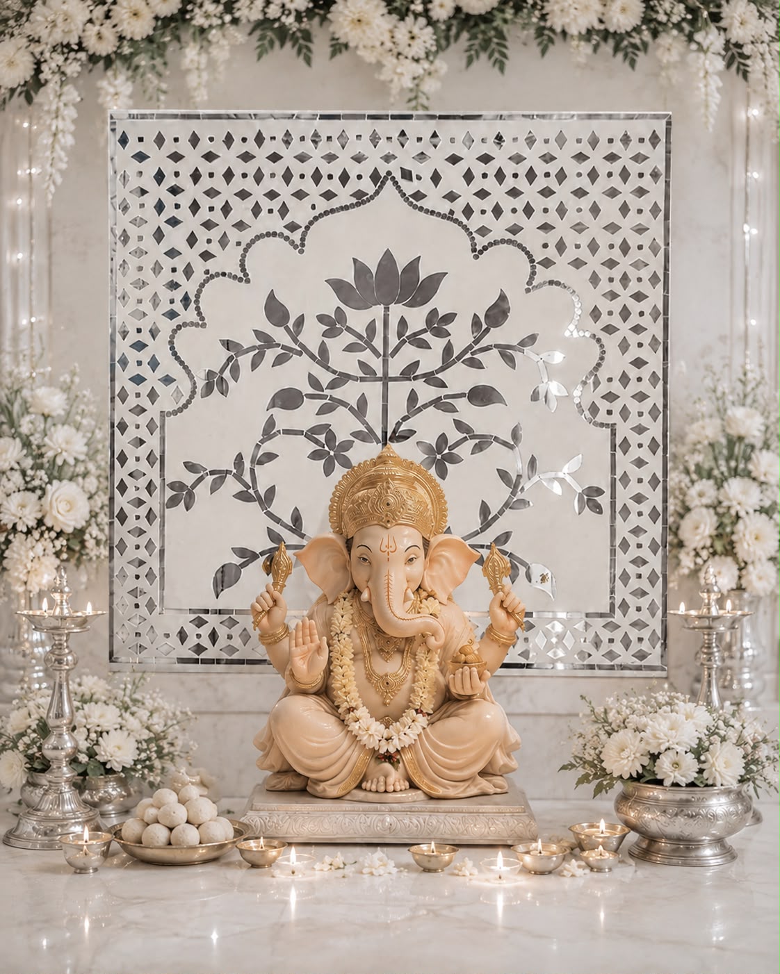 Lotus Tree Jharokha Mirror Work (Ready Piece) - BAPS-41