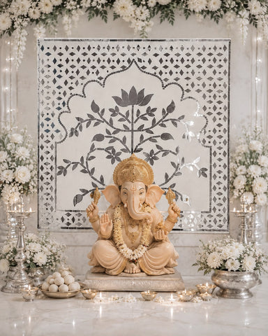 Lotus Tree Jharokha Mirror Work (Ready Piece) - BAPS-41