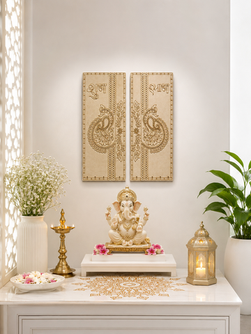 Shubh Labh Peacock Premarked MDF Board Set for Lippan Art, Mandala Art -823