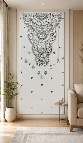 Half Mandala Hanging Panel (Only Mirror & Stencil) -10087