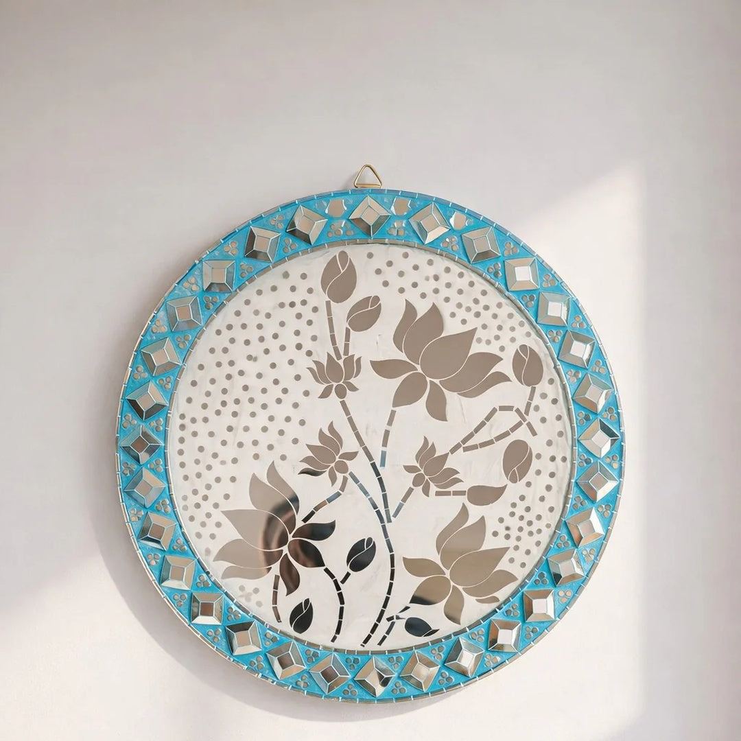 Premarked Lotus Design  MDF Board With Mirror(3D Square Mirror)-636