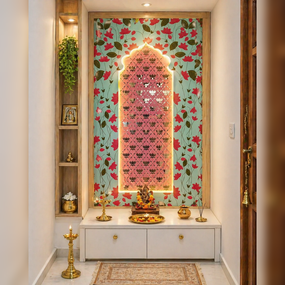 Premarked MDF Jharokha Wall Decor Frame Set with Mirror Design for Lippan Art-720