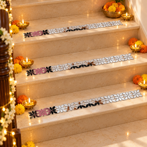 Flexible Floral Mirror Strip on Transparent Sheet for Wall Decor, Mirror Frame & DIY Home Decoration ST-102