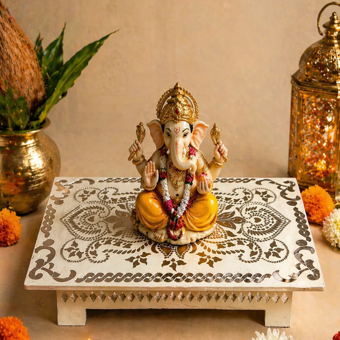 Premium Premarked MDF Chowki with Mirror -733