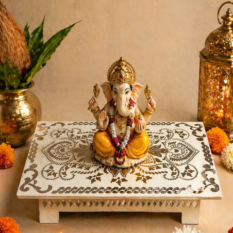 Premium Premarked MDF Chowki with Mirror -733