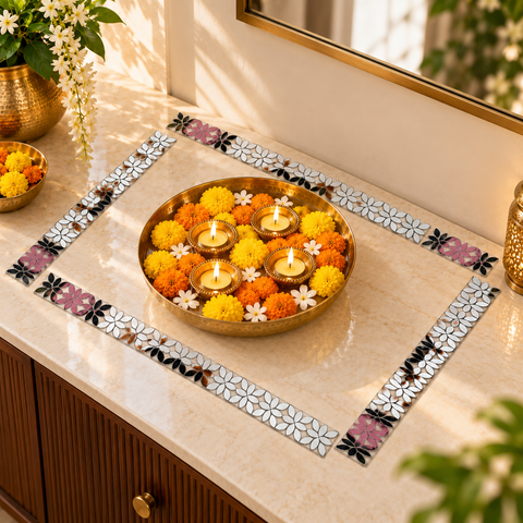 Flexible Floral Mirror Strip on Transparent Sheet for Wall Decor, Mirror Frame & DIY Home Decoration ST-102