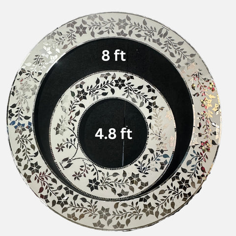 3 Piece Mirror Wedding Stage Backdrop Set with Round Rings & Floral Side Panels (only mirror & stencil)  -BAPS-9