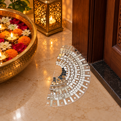 10 x 5 Inch Transparent Half-Round Mirror Patch | Ready-to-Use Decorative Mirror Rangoli Patch St-104