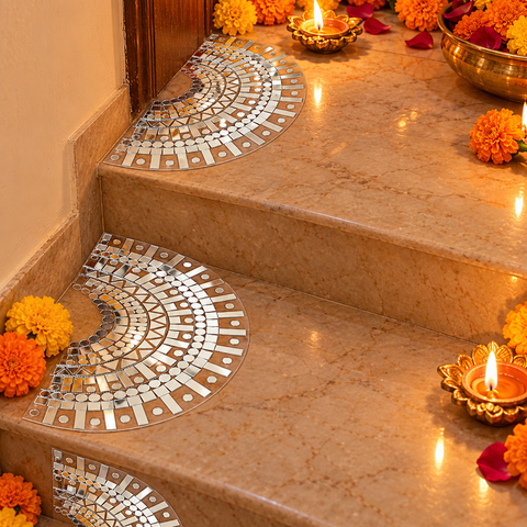 10 x 5 Inch Transparent Half-Round Mirror Patch | Ready-to-Use Decorative Mirror Rangoli Patch St-104