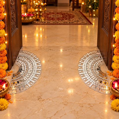 10 x 5 Inch Transparent Half-Round Mirror Patch | Ready-to-Use Decorative Mirror Rangoli Patch St-104