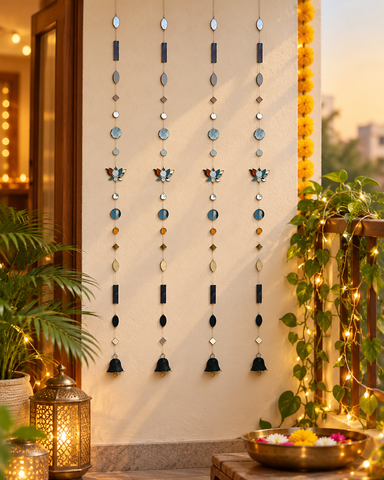 40 Inch Lotus Mirror Hanging String with Bell | Decorative Mirror Hanging for Home & Festive Décor St-16
