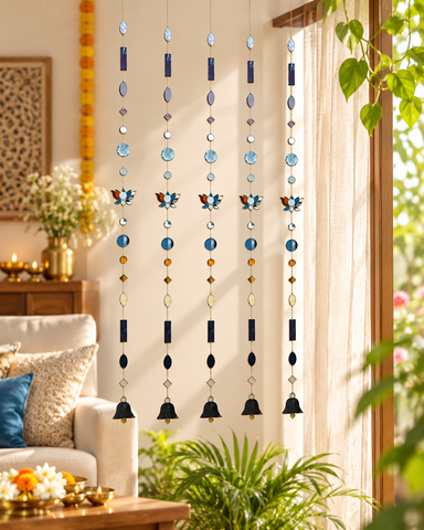 40 Inch Lotus Mirror Hanging String with Bell | Decorative Mirror Hanging for Home & Festive Décor St-16