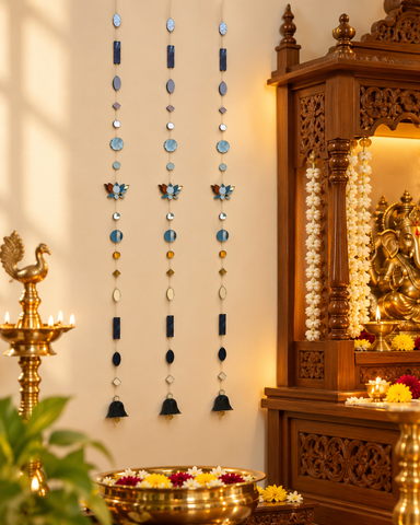 40 Inch Lotus Mirror Hanging String with Bell | Decorative Mirror Hanging for Home & Festive Décor St-16