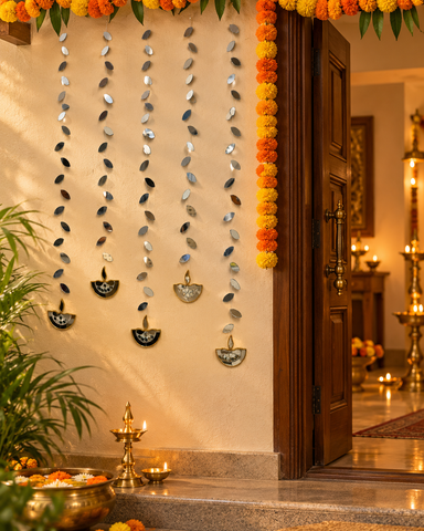 40 Inch Diya Mirror Hanging String | Decorative Leaf Mirror Hanging for Home & Festive Décor St-18