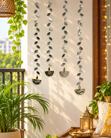 40 Inch Diya Mirror Hanging String | Decorative Leaf Mirror Hanging for Home & Festive Décor St-18