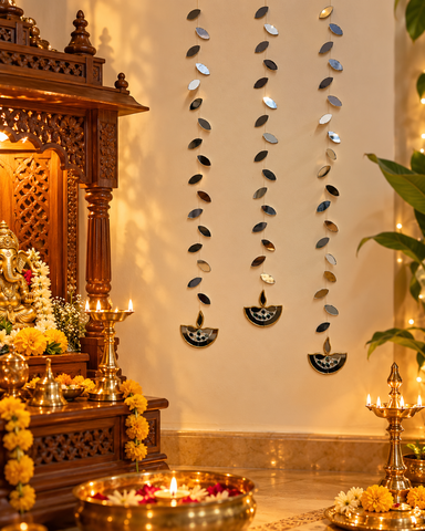40 Inch Diya Mirror Hanging String | Decorative Leaf Mirror Hanging for Home & Festive Décor St-18