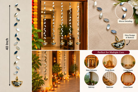 40 Inch Diya Mirror Hanging String | Decorative Leaf Mirror Hanging for Home & Festive Décor St-18