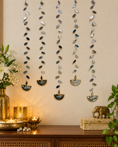 40 Inch Diya Mirror Hanging String | Decorative Leaf Mirror Hanging for Home & Festive Décor St-18
