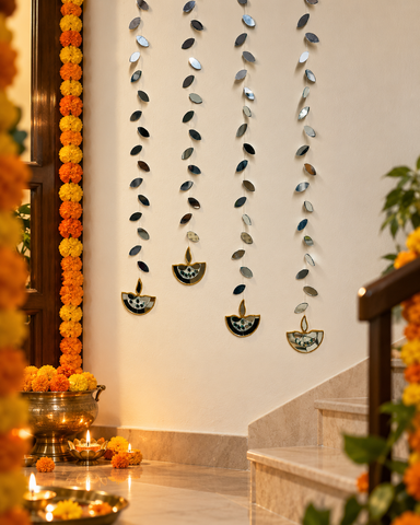 40 Inch Diya Mirror Hanging String | Decorative Leaf Mirror Hanging for Home & Festive Décor St-18