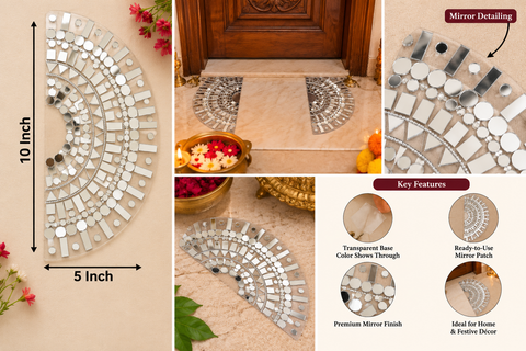 10 x 5 Inch Transparent Half-Round Mirror Patch | Ready-to-Use Decorative Mirror Rangoli Patch St-104