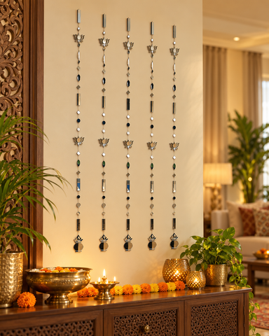 40 Inch Double Lotus Mirror Hanging String with Kalash | Decorative Hanging for Home & Festive Décor St-17