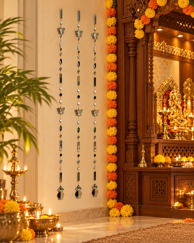 40 Inch Double Lotus Mirror Hanging String with Kalash | Decorative Hanging for Home & Festive Décor St-17