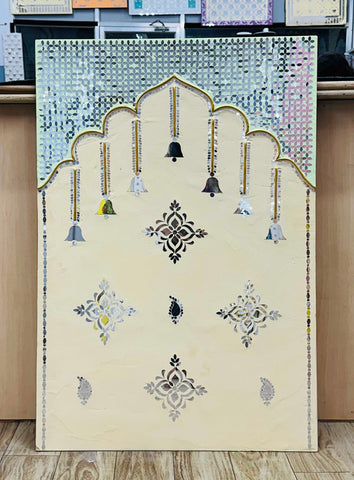 Jharokha Lippan Art Panel with Hanging Bell Design for Wall Decor (Ready Piece) - BAPS-4
