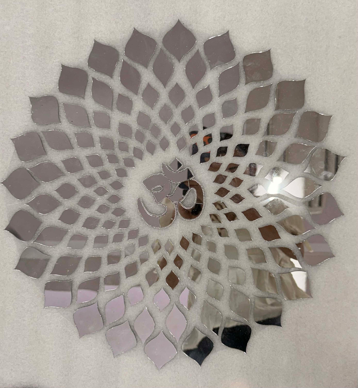 Om Silver Mirror Rangoli Ready Made Decorative Wall & Floor Décor ST-38