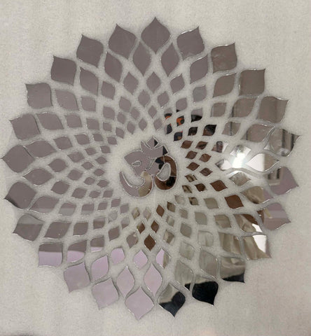 Om Silver Mirror Rangoli Ready Made Decorative Wall & Floor Décor ST-38